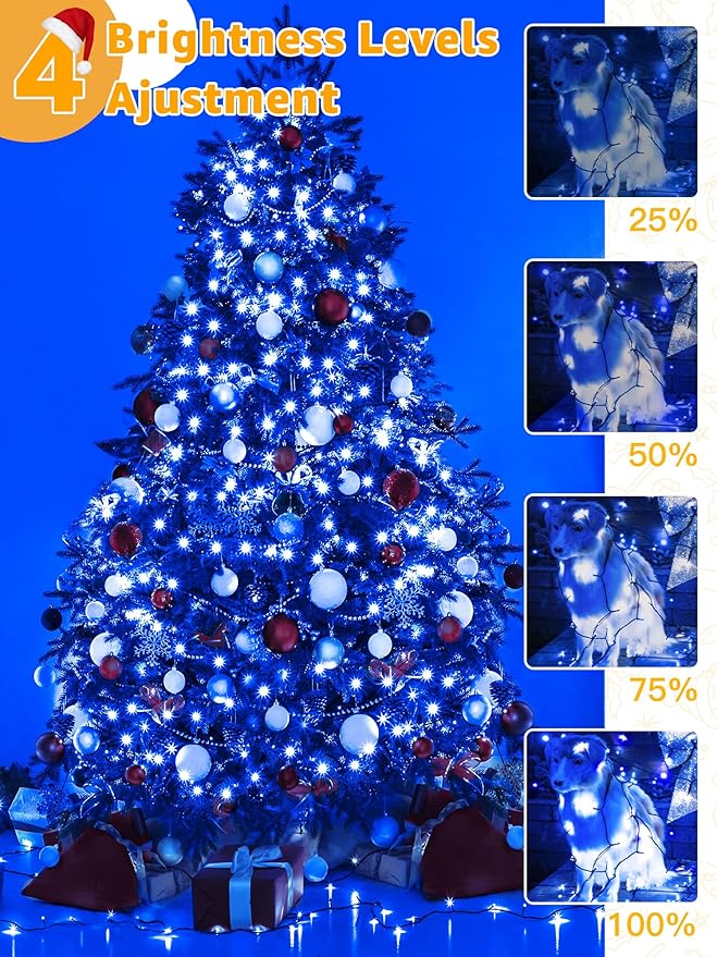 500 LED 164 FT Christmas Lights, Waterproof Outdoor String Lights with Remote and Timer, Christmas Tree Lights with 8 Modes Dimmable, Fairy Lights for Holiday Decor (Blue)