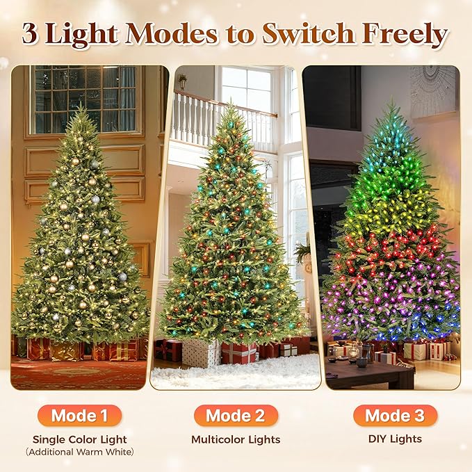 HOLLO STAR 12 ft Prelit Christmas Tree with 1800 LED Lights, App Control, Aspen Artificial Christmas Tree, Multi-Color RGBW Lights, 8334 PE & PVC Branch Tips, for Home, Party
