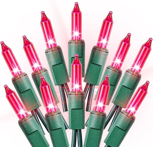 Christmas Lights Indoor Outdoor 100 Count Incandescent Light UL Certified Connectable Christmas Tree Lights with Green Wires for Xmas, Wedding, Holiday, Party, Home, Valentines Day Decoration(Pink)