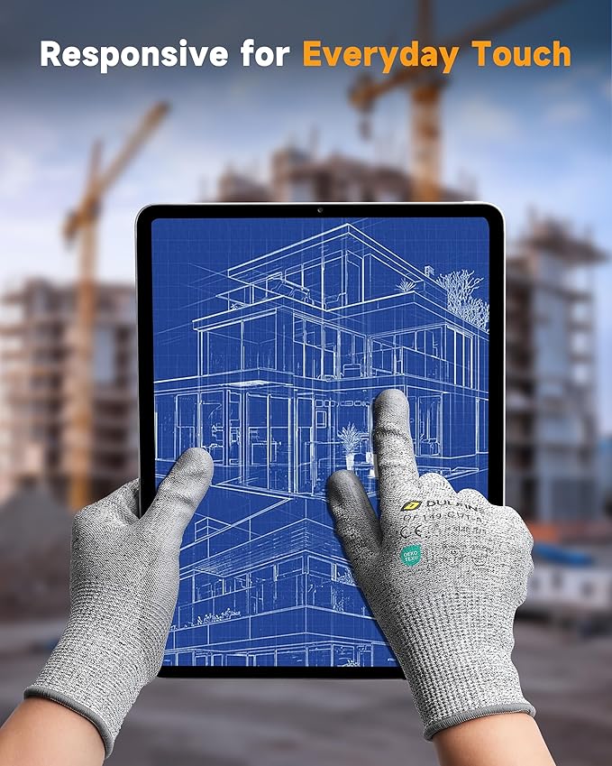 DULFINE ANSI A3 Cut Resistant Work Gloves for Men and Women, PU Coated,Ideal for Woodworking, Glass Cutting, Construction, Cargo Handling, Car Repair(Small)