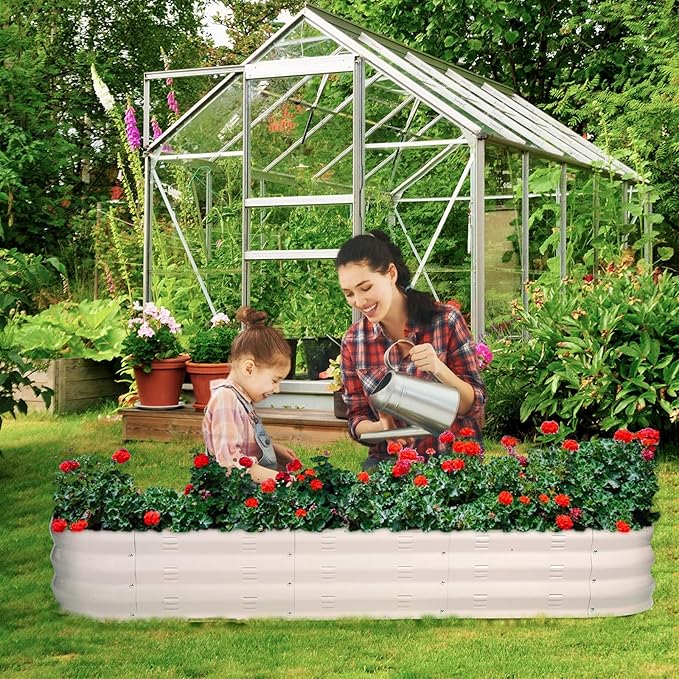 GADI Raised Garden Bed Kit for Vegetables Flower Galvanized Metal Planter Boxs Designed for Easy DIY and Cleaning Not Twist Or Rot (Milky White)