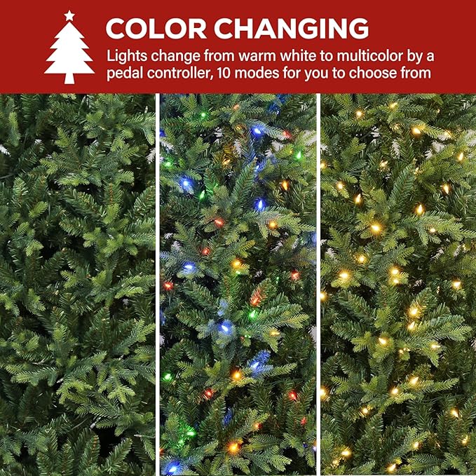 Hykolity 9ft Pre-lit Artificial Christmas Tree, 600 Color Changing LED Lights, 5149 PE&PVC Realistic Branch Tips, Metal Stand and Hinged Branches, 10 Modes