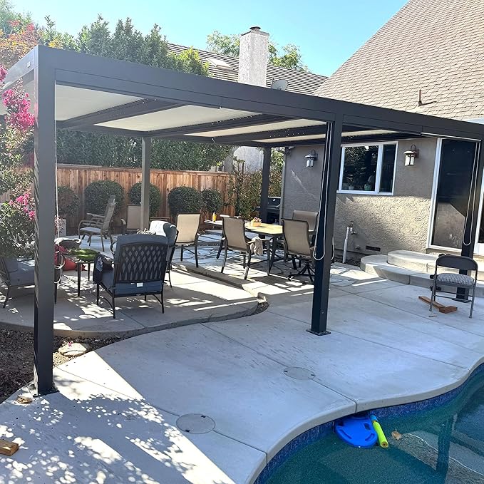 PURPLE LEAF Louvered Pergola 14' x 20' Outdoor Aluminum Pergola with Hidden Drainage System and Adjustable Roof Patio Hardtop Oversized Pergolas with String Lights for Large Patio Poolside Fire Pit
