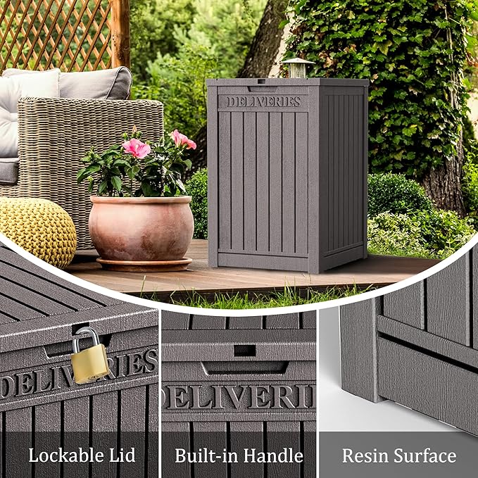 55 Gallon Plus Lockable Resin Deck Box, Waterproof Outdoor Storage Box for Patio Furniture, Garden Tools, Pool Accessories, UV-Resistant Outside Delivery, Grey