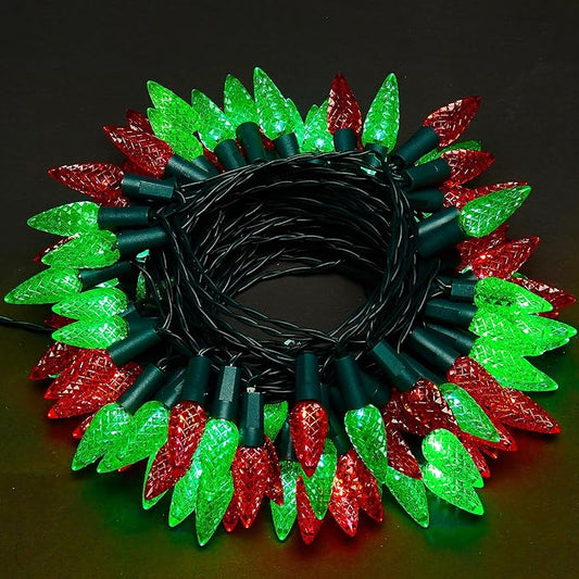 WBao Battery Operated Christmas Lights 60 LED 20ft, C6 Christmas String Lights with 8 Modes, Timer, Waterproof Design for Indoor Outdoor Christmas Trees, Fence, Stairs Xmas Decorations, Red Green