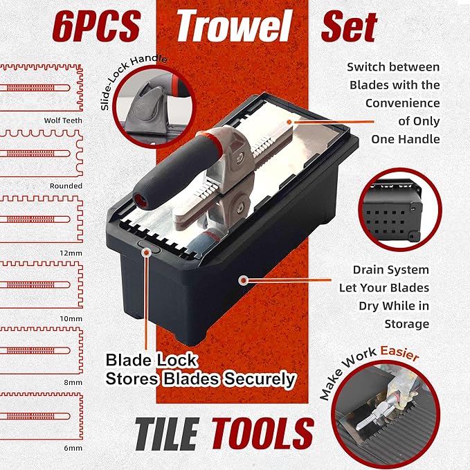Fishark Switchable Notch Trowel Set，8 Piece Trowel Box Kit, Made of Premium Stainless Steel with Soft Grip Handle, Perfect Tool for Cement, Concrete, Masonry Tile Installation Work
