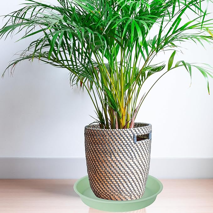 4 Pack of 14 inch Plant Saucers Bird Bath Bow Round, Plastic Plant Saucer Tray for Pots, White Planters for Indoor Plants, Plant Trays for Planter 12-15" (14", Light Green)