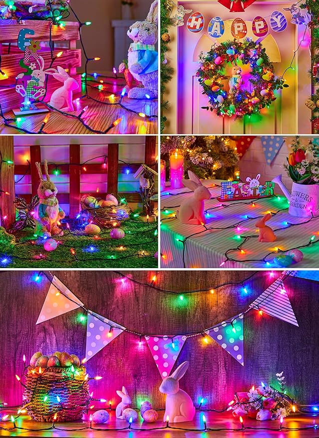 Easter Mini Christmas Lights, 39 Feet 100 LED Pastel Mini Lights with 8 Lighting Modes On Green Wire, Connectable Twinkle Light for Indoor Outdoor Party Yard Garden Patio Home Wreath Decoration