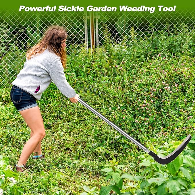 Scythe Tool for Grass Cutting, Weeding Sickle Garden Tools for Clearing Bushes, Brush, Vines in Yard, Fields, Ditches, Paths, Landscaping, Weed Razor Cutter Machete for Farming Harvesting