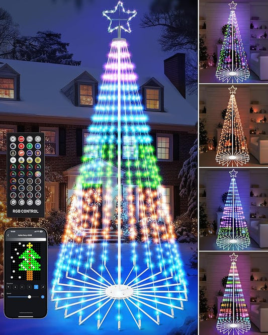 Brightever 12FT 832 LED Smart Cone Christmas Tree, Outdoor Prelit Christmas Tree with 16 Million DIY RGB LED Light Show, Remote APP Control Color Changing Music Sync for Xmas Outdoor Decorations