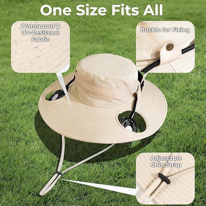 2-in-1 Hands-Free Hat Fan Neck Fan UPF 50+ Wide Brim Sun Hat 16Hrs Running 3-Speed Fishing Essentials for Men Women