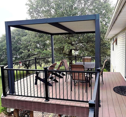PURPLE LEAF Louvered Pergola 10' x 12' Outdoor Aluminum Pergola with Hidden Drainage System and White Adjustable Sun Shade Roof Patio Hardtop Small Pergolas with String Lights for Porch Patio Garden