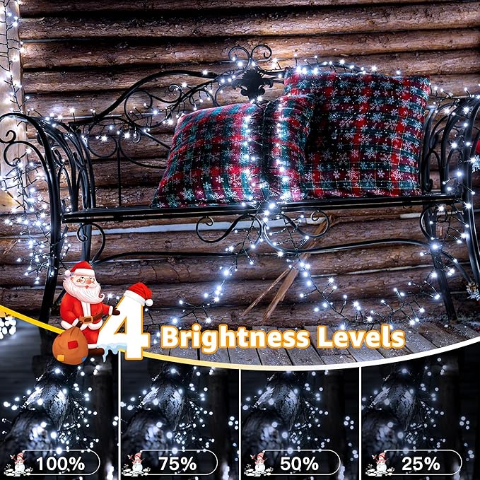 500 LED 25 FT Cluster Lights, White Christmas Tree Lights 8 Modes Timer Remote, Waterproof String Lights for Indoor Outside Garland Xmas Decorations