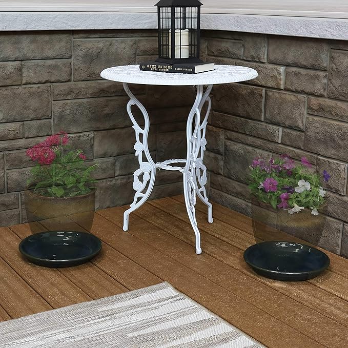 Sunnydaze 9-Inch Ceramic Plant Saucers - Plant Drip Trays for Outdoor Planter Flower Pot Drainage - Set of 2 - Forest Lake Green