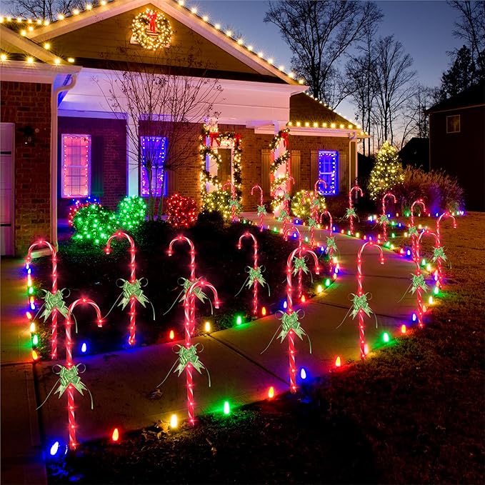 35" Candy Cane Lights - 20 Pack 8 Modes, 30V LED Candy Cane Lights Christmas Decor, Outdoor Christmas Decorations for Yard, Lawn, Garden and Pathway