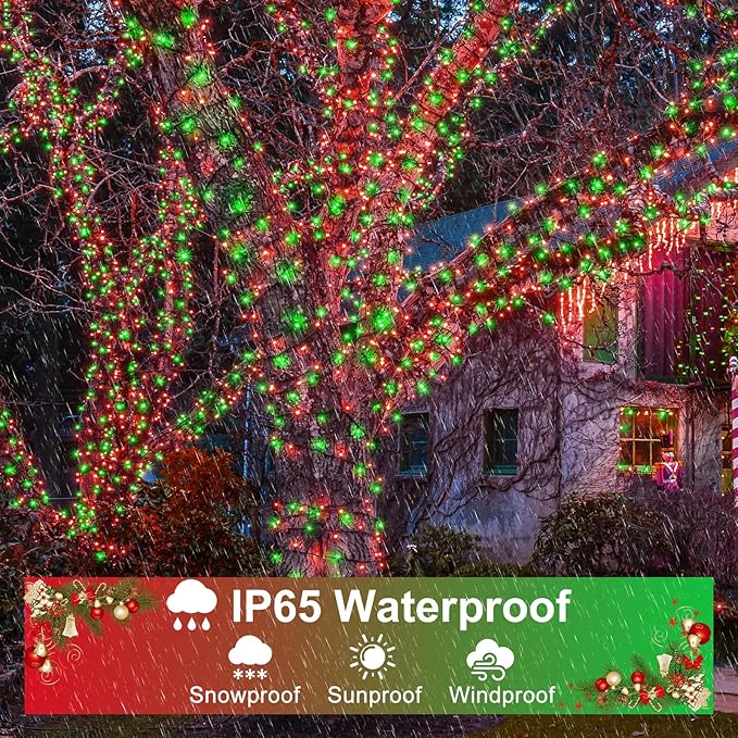 262FT 800 LED Christmas Lights, Plug in Christmas Tree Lights Outdoor with Timer and 8 Modes, Green Wire Waterproof String Light for Indoor House Yard Patio Wedding Decorations, Red Green