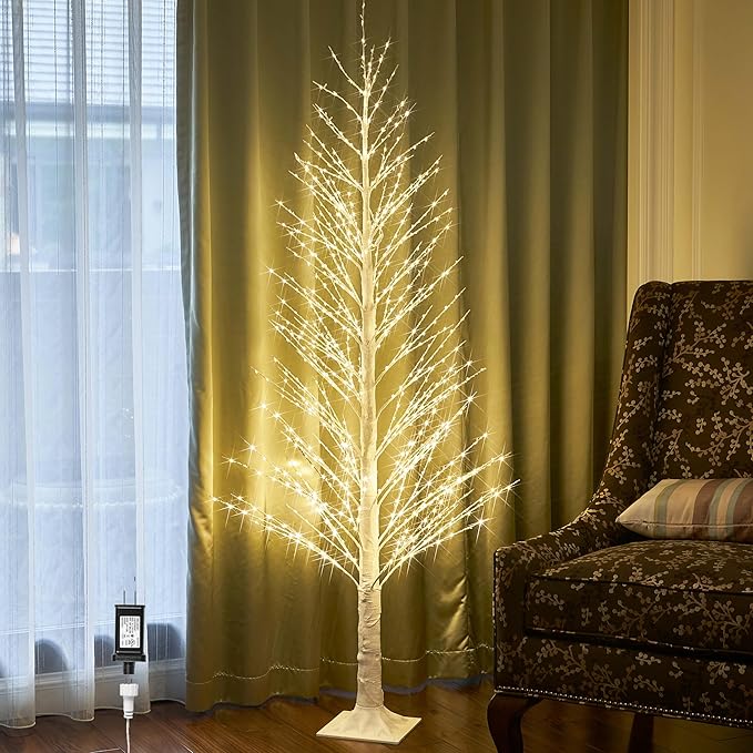 LITBLOOM Lighted Alpine Tree 6FT 810 LED Fairy Lights, White Twig Tree with Lights Plug in for Indoor Outdoor Home Thanksgiving Christmas Decorations