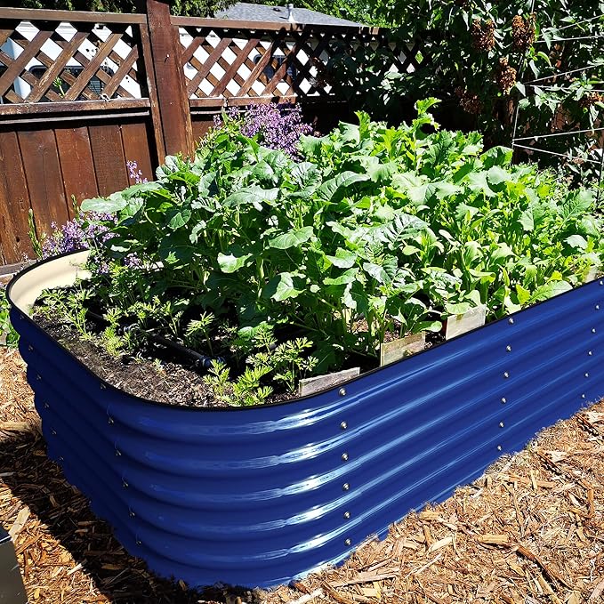 OLLE Galvanized Raised Garden Beds, 12-in-1 Metal Outdoor Plant Boxes for Vegetables, Cobalt Blue 17" Tall