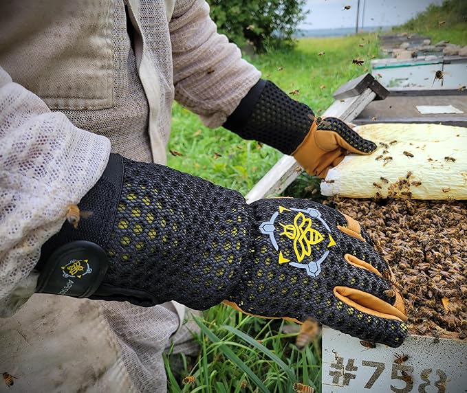 Heavy Duty Beekeeping Gloves Extended Cuff, Cowhide 5mm w/Patented Ventilation & Dexterity, Beekeeping Supplies
