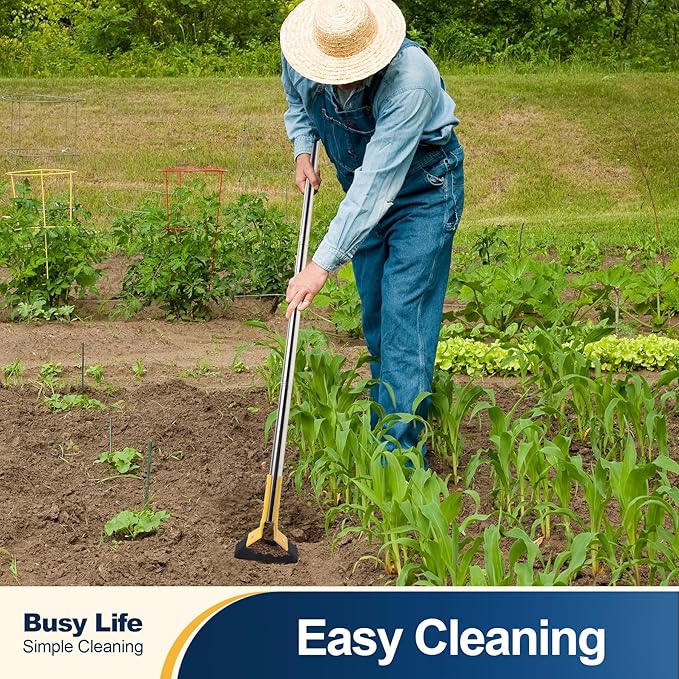 Yocada Hoe Garden Tool Hoe 61” Long Handle Stainless Steel Hoe Heavy Duty for Weeding Grass Roots Cutting Soil Loosening Ditching and Sowing Gardening