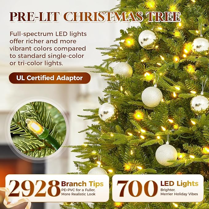 HOLLO STAR 7.5 ft Prelit Christmas Tree with 700 LED Lights, App Control, Aspen Artificial Christmas Tree, Multi-Color RGBW Lights, 2928 PE & PVC Branch Tips, for Home, Party