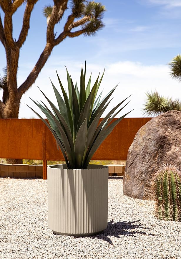 Veradek Demi Planter for Indoor/Outdoor Use | Made from Plastic & Concrete w/Drainage Holes | Modern Décor for Trees, Tall Plants, Flowers