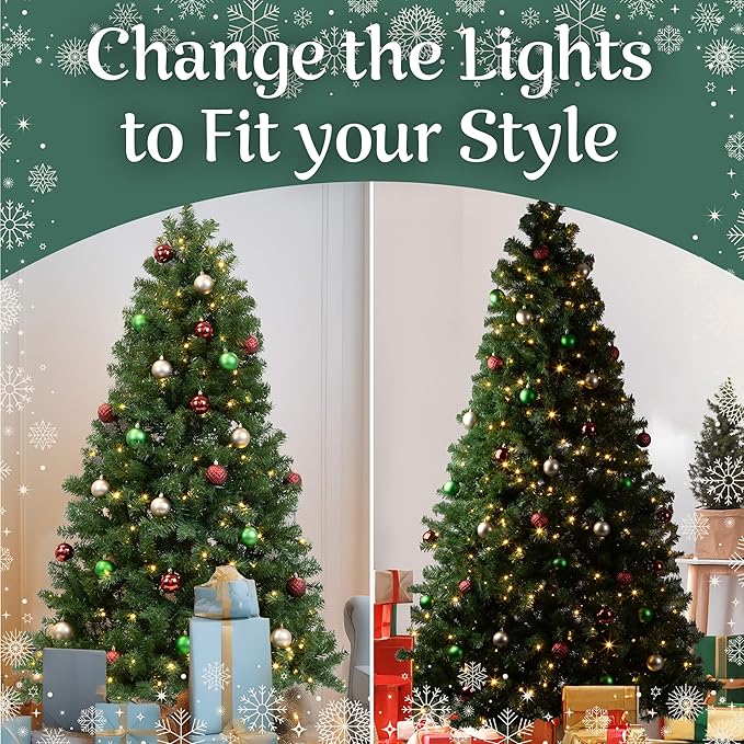 7.5ft Prelit Christmas Tree - Artificial Spruce Xmas Tree with 450 Warm White and Color Changing LED Lights, 1346 Realistic Branch Tips, and Stand - Easy to Assemble 3PC Christmas Trees by Elf Stor