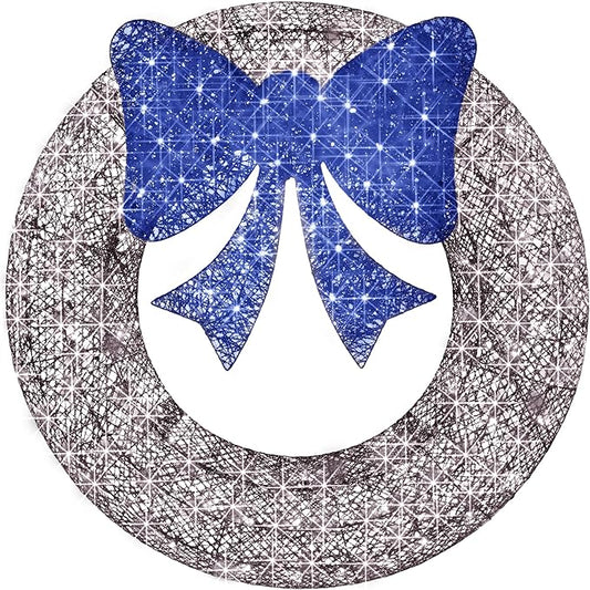 Best Choice Products 60in Pre-Lit Outdoor Christmas Wreath Decoration, LED Metal Holiday Decor for Home Exterior, Garden w/ 206 Lights, Bow - Hanukkah Silver/Blue