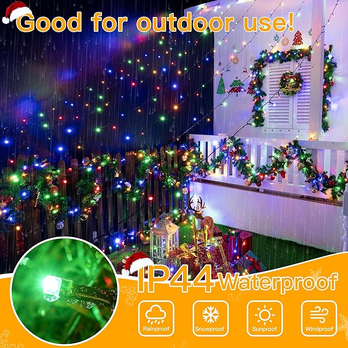 Ollny Christmas Lights 400LED 132FT, Plug-in Outside Tree Lights with Timer and 8 Modes, Remote Control Waterproof Dimmable Outdoor String Lights for House Yard Patio Xmas Decorations (Multicolored)