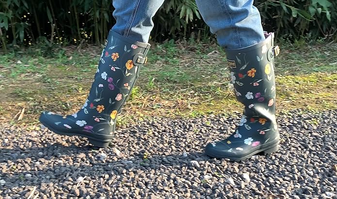 Rongee Rain Boots for Women Waterproof Garden Outdoor Mud Boots Printed with Adjustable Buckle