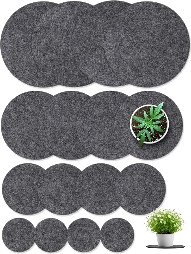 Felt Plant Coasters, 4 Sizes Extra Thick 4/6/8/10 Inch Planter Coaster, Absorbent Plant Mats, Trivets for Hot Dishes, Plant Coasters for House Plants, 16 Pcs