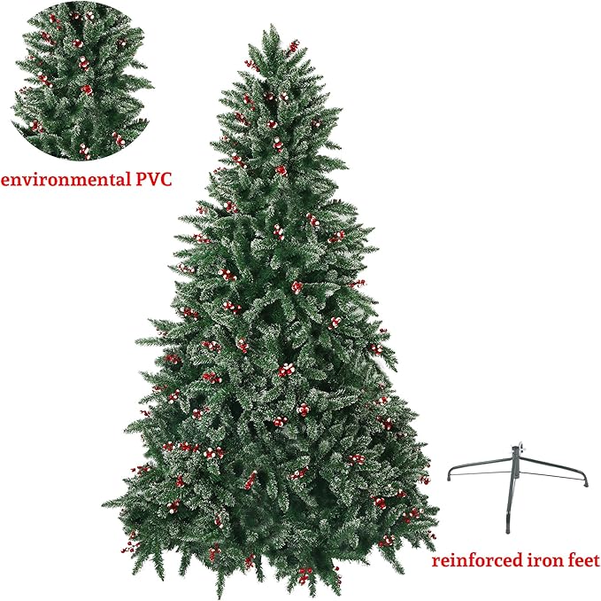 7ft Artificial Snow Flocked Christmas Pine Tree Holiday Faux-Pine Xmas Tree Decoration with 1390 Tips