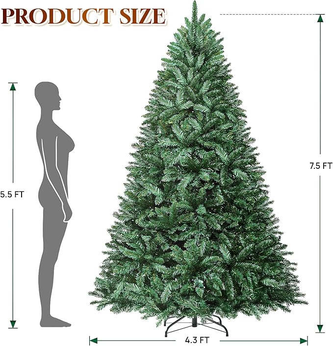 HOLLO STAR 7.5 ft Prelit Christmas Tree with 396 LED Lights, App Control, Artificial Christmas Tree with Multi-Color RGBW Lights, 1542 Branch Tips, Metal Base, Easy to Assemble, for Home, Party