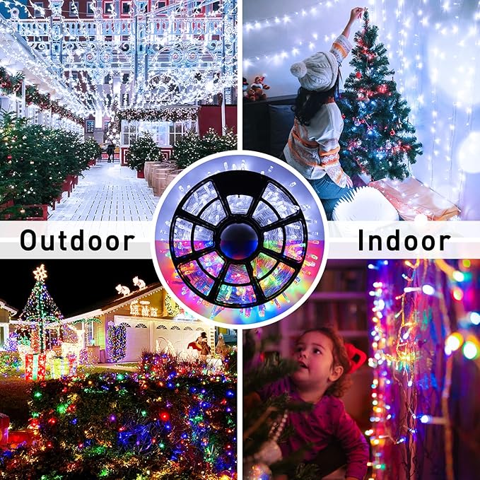 JMEXSUSS 600 LED Color Changing String Lights Plug in, 168FT White & Multicolor Christmas Lights with Remote, Christmas String Lights Outdoor Waterproof Clear Wire for Tree Xmas Decor