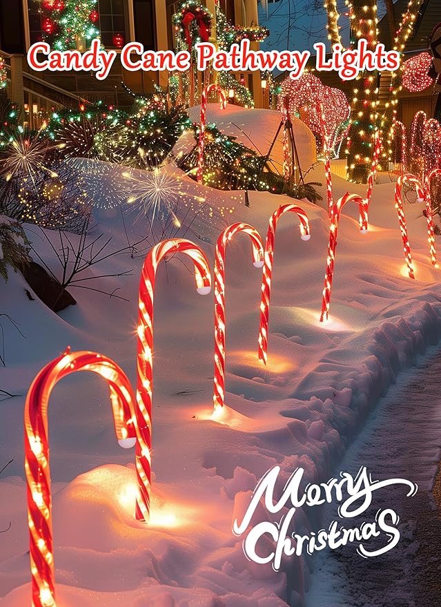 Brightown 20 Packs Solar Candy Cane Lights Outdoor Pathway, 8 Modes LED Outdoor Candy Cane Decorations Yard Lawn Driveway Walkway Sidewalk Christmas Decorations Outside