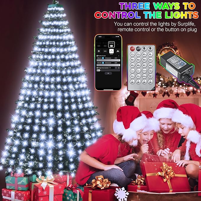 30+ Modes Ring Christmas Tree Lights Indoor Outdoor - 10Ft x 12 Lines 432 LED Easy App Control Color Changing Timer Remote Waterproof for 7.5 8 9 10 11 Ft Xmas Trees (Cool White to Multicolor)