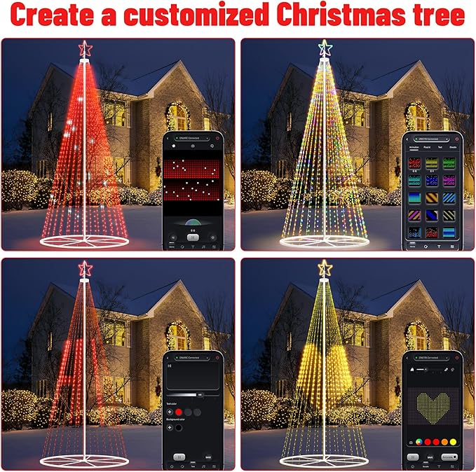 20FT Outdoor Christmas Tree - Smart Christmas Tree Outdoor Lighted Decoration, X-mas Star Tree Bluetooth App Control Color Changing DIY X-mas Tree Light for Yard & Garden