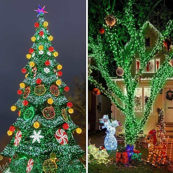 KNONEW 403ft 1000 LED Christmas String Lights Outdoor 8 Modes & Timer Fairy Light Plug in Waterproof LED Fairy Lights for Xmas Yard Tree Wedding Party Holiday Decorations (Green)