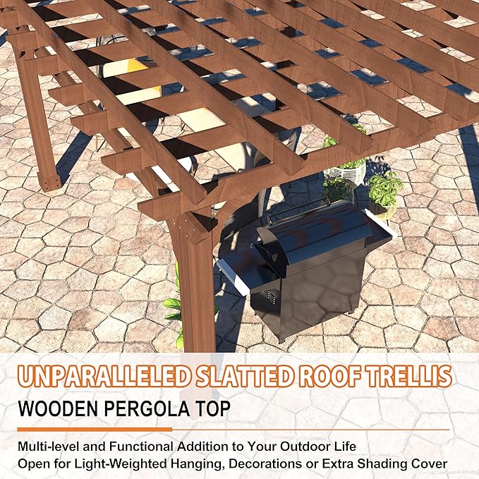 BlueWish 12’x20’ Outdoor Pergola with 5.5” Thick Wind Support Structure, Cedar Wood Patio Pergolas, Pergola Kits Backyard Gazebo with Stakes for Deck Grill Party Garden