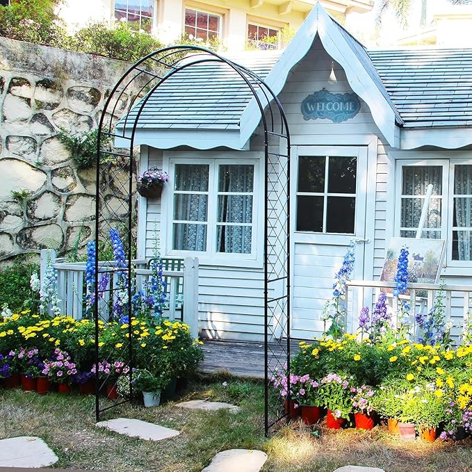 Garden Arbor 7.9 Ft High x 3.8 Ft Wide Sturdy Metal Archway with Ground Stakes to Enhance Stability for Different Grounds, Garden Arch Trellis Pergola for Climbing Plants, Decoration