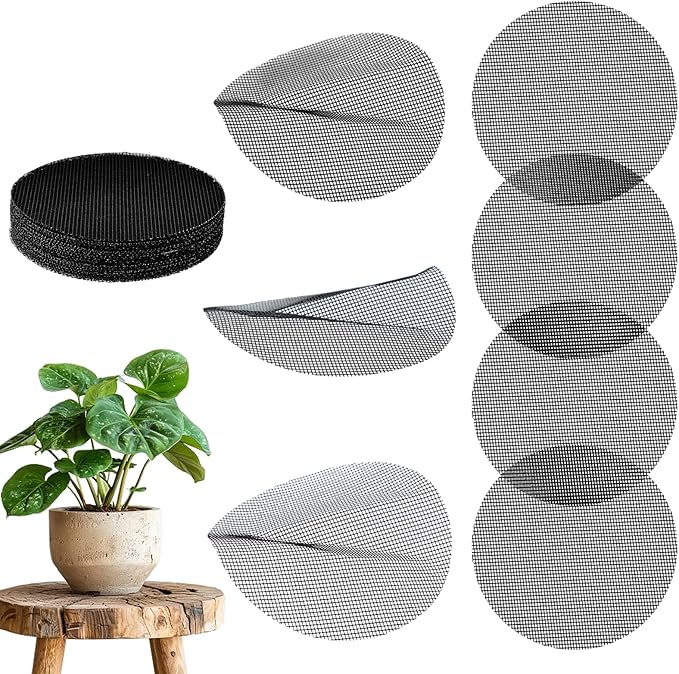 50pcs Round Bonsai Mesh, 4 Inch Mesh for Plant Pots, Prevent Soil Loss, Plastic Drainage Meshes,Bonsai Bottom Drainage Insert for Garden Outdoor Potted Plants,Black