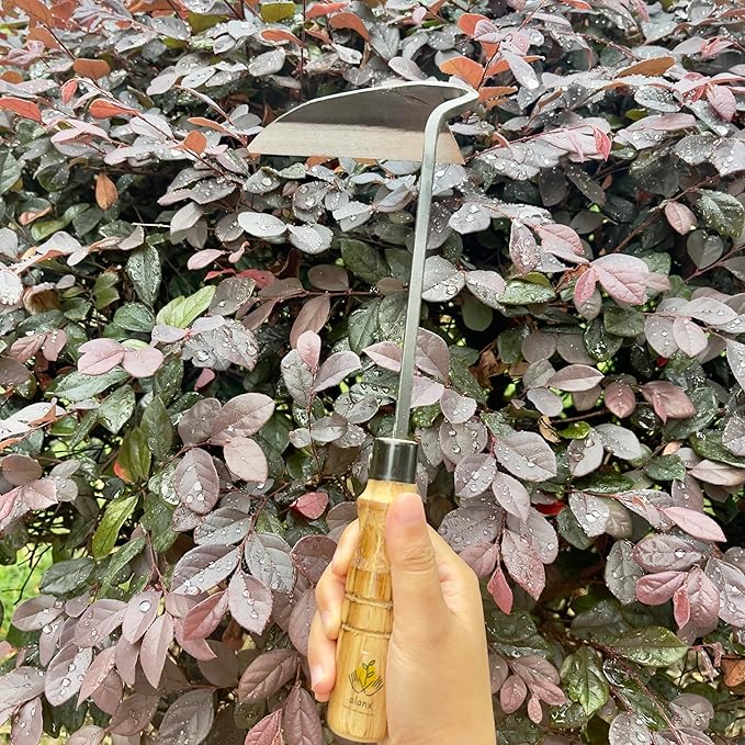 12 Inch Japanese Gardening Hand Weeding Sickle, Weeding Hoe with Long Wooden Handle