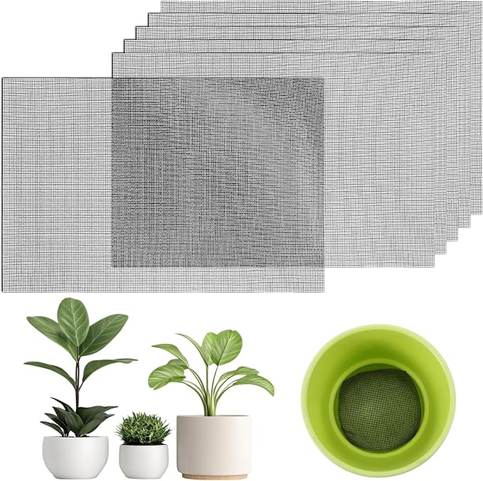 30pcs Plant Pot Mesh Hole Pad, Plant Pot Drainage Mat, 11.8x7.8 Inch Black Square Soil Screen for Pots for Garden Outdoor Potted Plants Keep Soil from Flowing Away