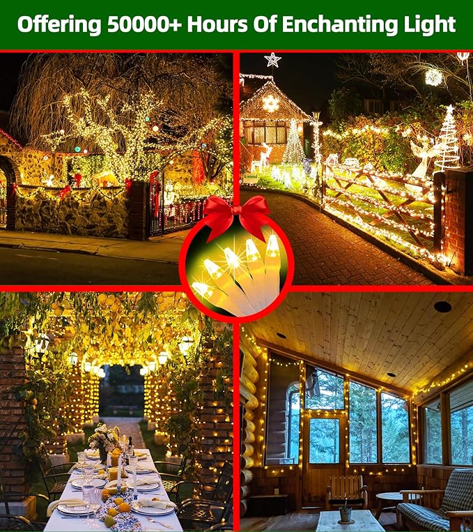 300LED Chrstmas Lights, 75ft Indoor Outdoor Christmas String Lights with 12 Modes, Warm White Christmas Tree Lights with Timer Dimmable Connectable for Fence Garden Wedding Party Decor WarmWhite