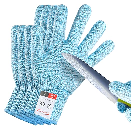 Cutting Gloves, 2 Pairs of Cut Resistant Gloves Food Grade, Cut Resistant Gloves for Kitchen, Oyster Shucking, Fish Fillet Processing, Carving Wood and Gardening(Large-Blue)