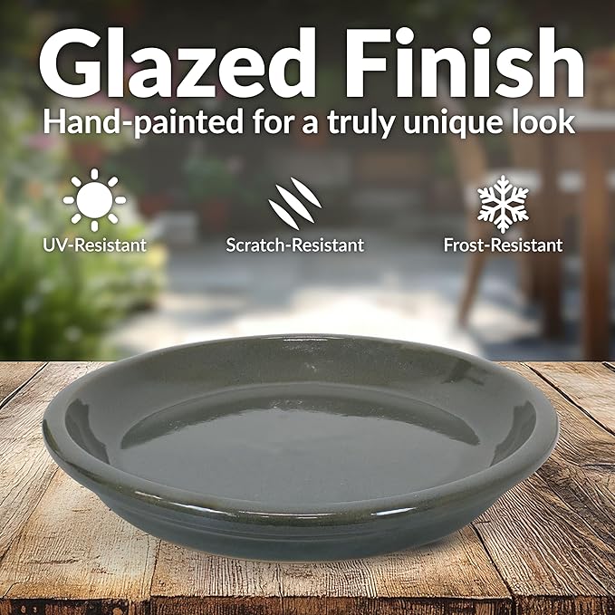 Sunnydaze 9-Inch Ceramic Plant Saucers - Plant Drip Trays for Outdoor Planter Flower Pot Drainage - Set of 2 - Gray