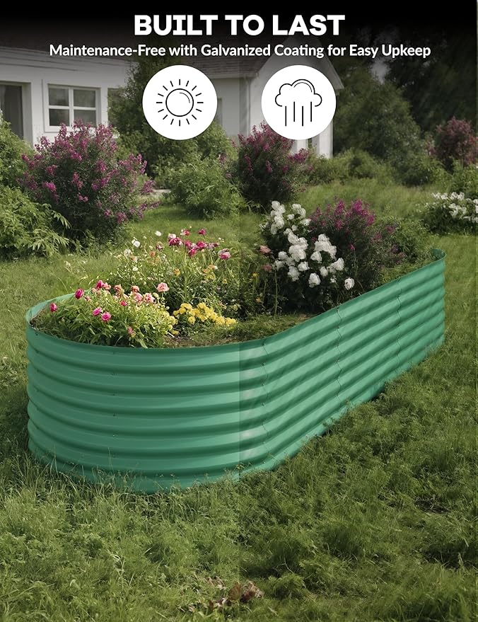 2 Pcs Raised Garden Beds Outdoor 10x4x1.5 ft - Galvanized Steel Planter Box for Vegetables, Flowers, Rust-Resistant Garden Box, Easy Assembly Raised Beds, Durable Planters for Outdoor Plants, Green