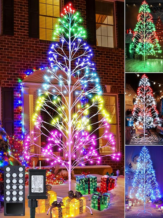 7.5ft Height Christmas Outdoor Tree Light - 336 LED Waterproof Artificial Christmas Decoration Lighted Outdoor Display with Remote Control+ Multi Mode+Memory+Timer Function (RGB)