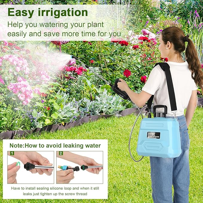 BlumWay Battery Powered Sprayer 2 Gallon, 7.4V Powerful Electric Sprayer with 5 Mist Nozzles,Rechargeable Handle, Retractable Wand, Adjustable Shoulder Strap for Lawn,Garden