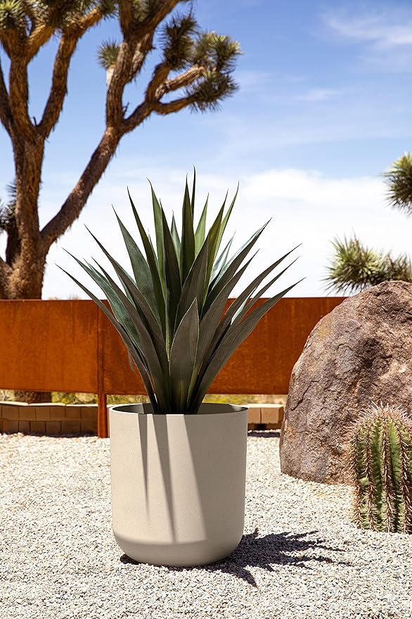 Veradek Round Lima Plastic Planter Pots for Indoor/Outdoor Garden Use, Sand Color, 5 Year Warranty